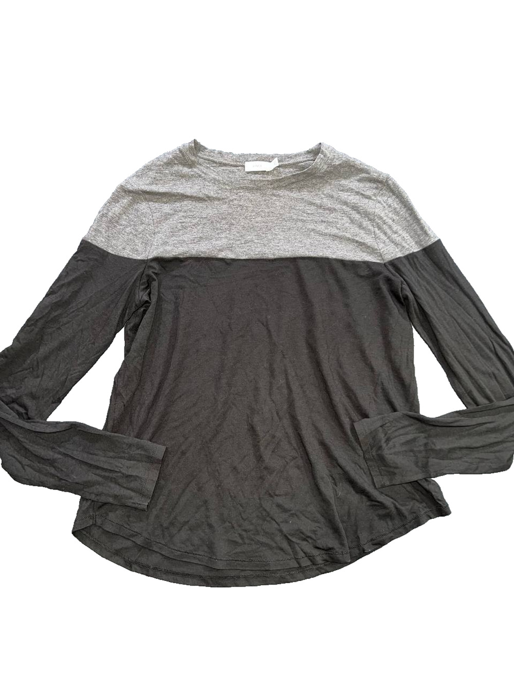 Vince Womens Gray Black Colorblock Pima Cotton Modal Long Sleeve Top S A011259
